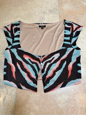 AFRM Brown  Coral & Aqua Abstract Stripe Crop Top